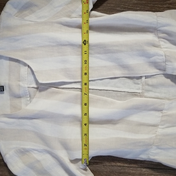 Ellen Tracy Linen Blend Open Striped Jacket/Blazer with Crochet Sleeves … - Picture 6 of 9